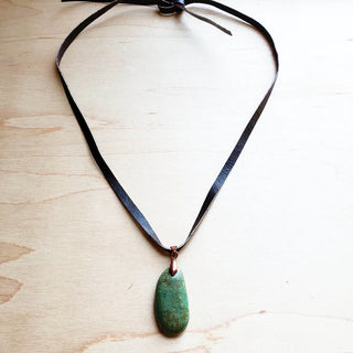 Brown Leather Necklace w/ Natural Turquoise Pendant