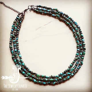 Triple Strand Natural Turquoise Copper Collar Necklace