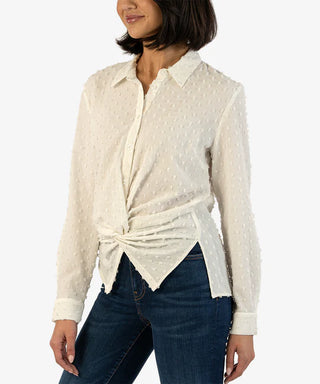 Kut from the Kloth Gwendolyn Knot Front Shirt in Ivory