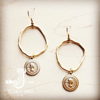 Matte Gold Hoop Earrings w/ Coin Dangle