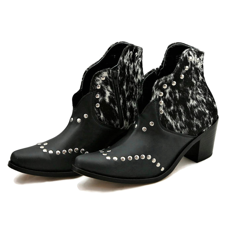 Georgia Studded Scalloped Ankle Leather/Hair on Hide Booties
