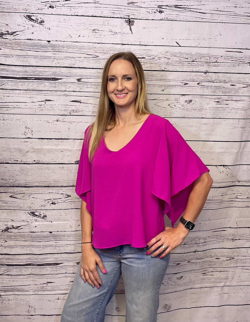 Brittany Fuchsia Flutter Sleeve Top