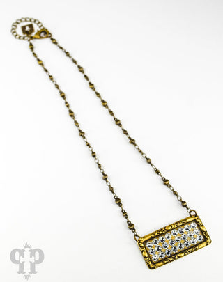 Bronze Rectangle Necklace with Clear Crystals