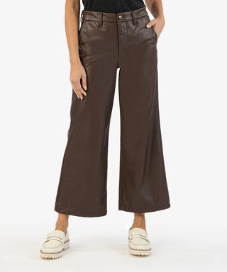 Kut from the Kloth Faux Leather Aubrielle Cropped Trouser in Chocolate