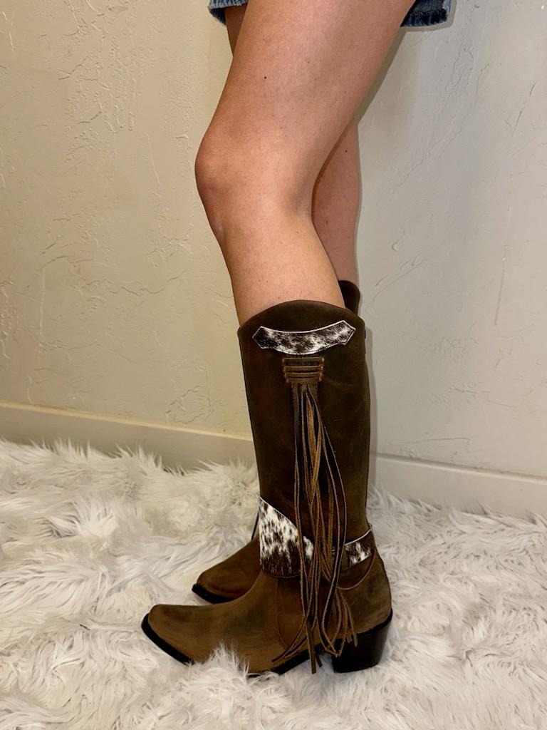 Shay Tall Leather Boot with Cowhide Accents