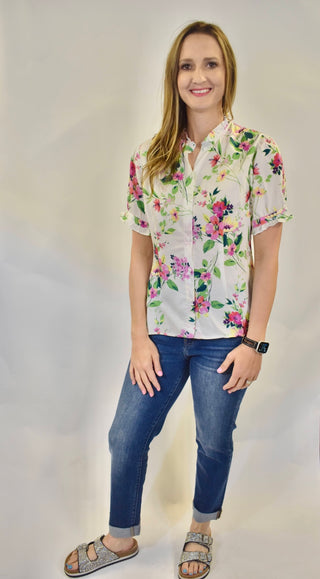 Kut from the Kloth Gemma Ruffle Button Down Floral Blouse